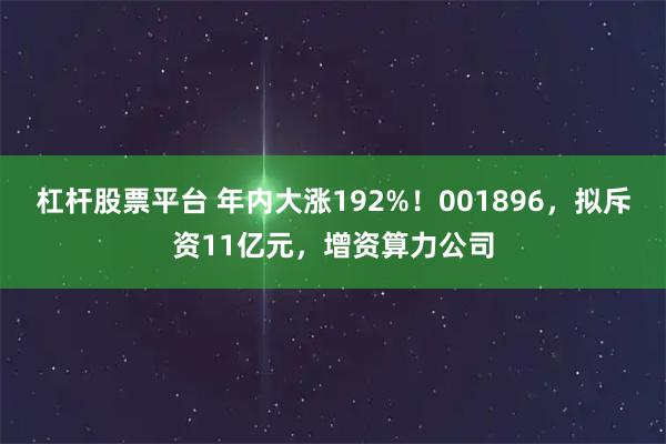 杠杆股票平台 年内大涨192%！001896，拟斥资11亿元，增资算力公司